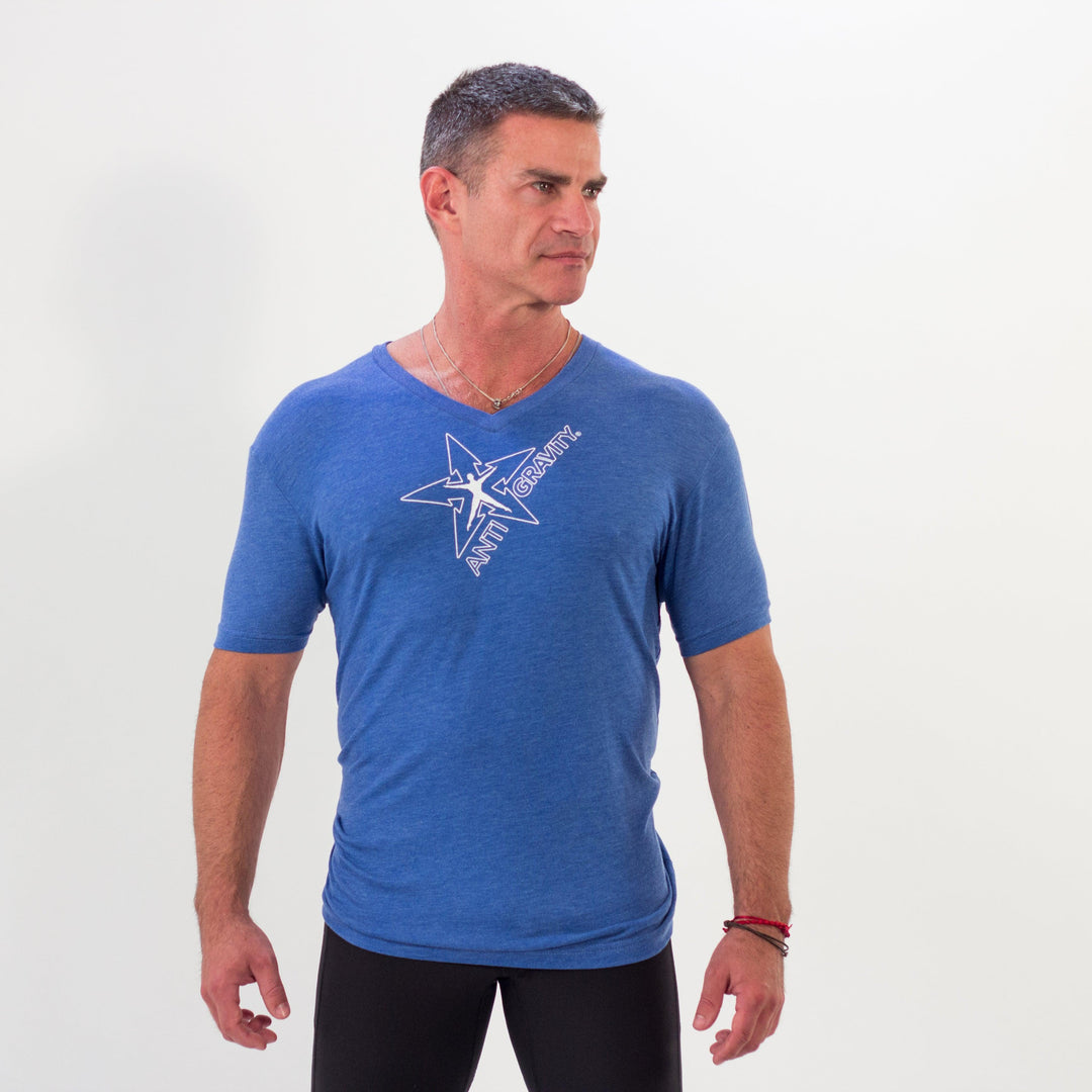 AntiGravity® Logo Men V-neck T-Shirt - Blue - Athleticum Fitness